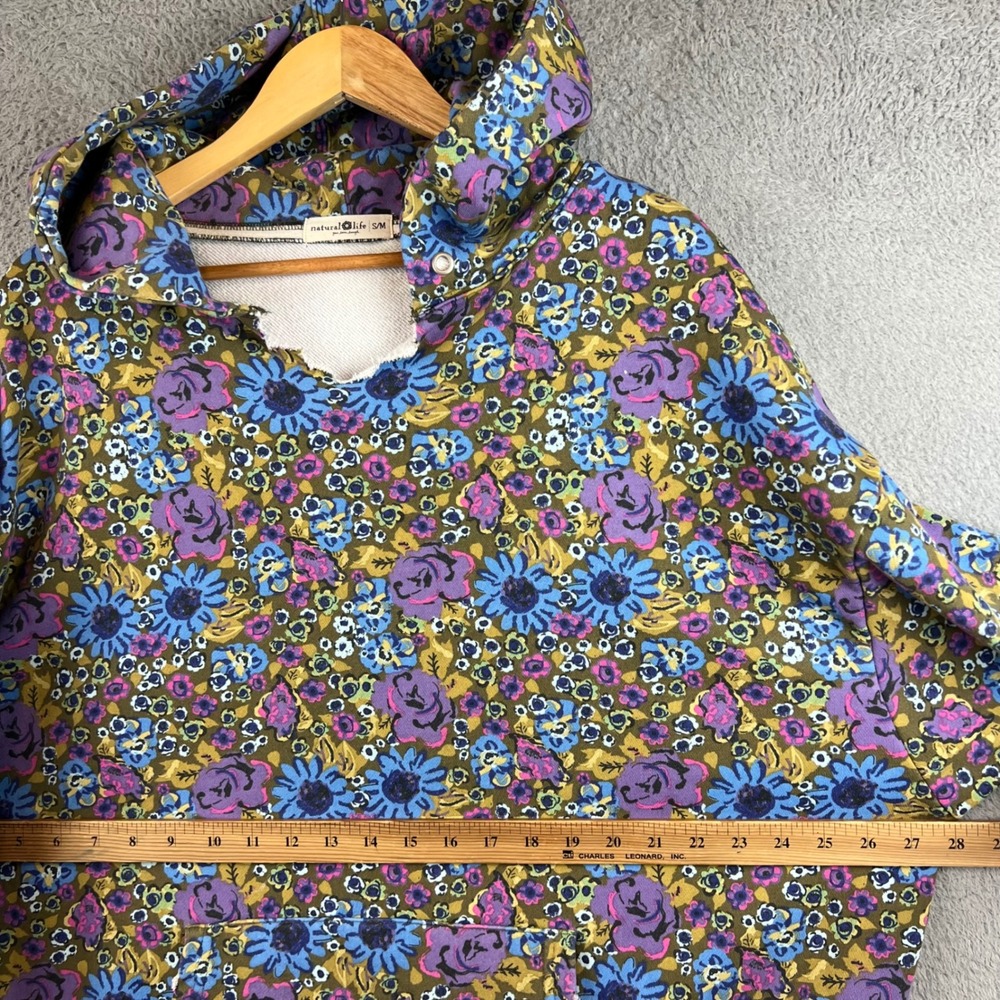 Natural Life Floral Hoodie Oversized Pullover Blue Purple Green S/M - Picture 10 of 12